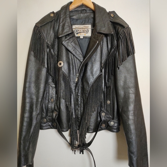 Open Road Other - Vintage Open Road Black Fringe Insulated Leather Jacket